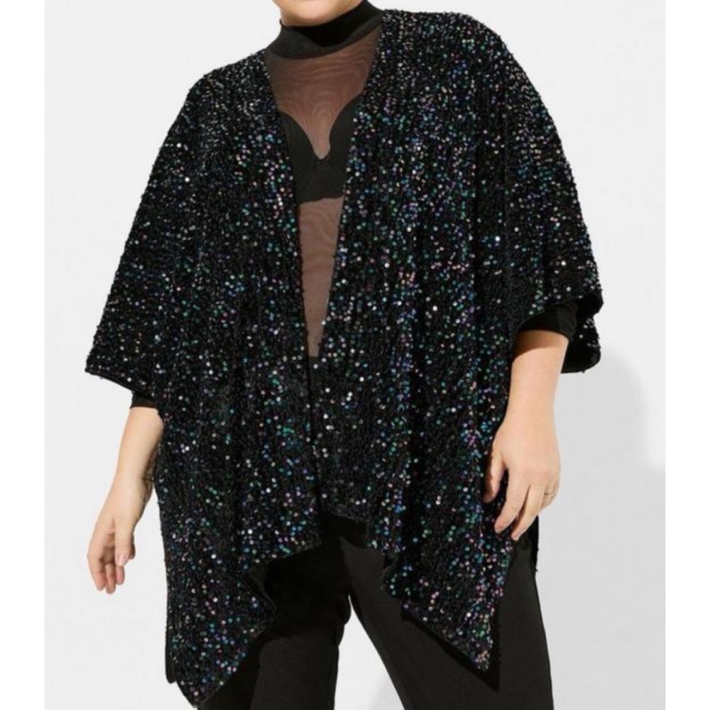 🆕 Multi Colour Sequin Black Ruana One Size NWT Torrid New!